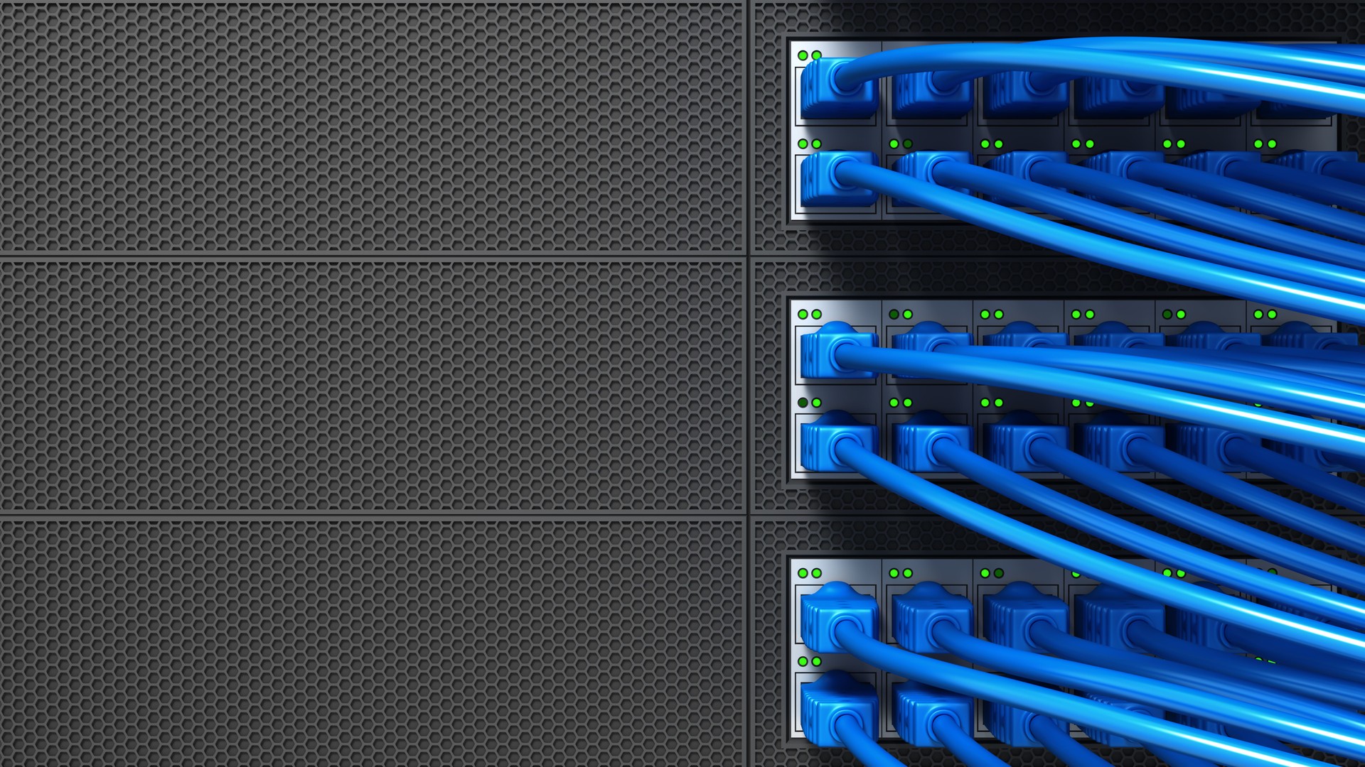 Data Center and Internet cables plugged in network server. Internet security network and safe data concept. Database storage. Cloud computing technology. 3d render